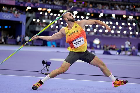Julian Weber, of Germany, competes during the men's javelin throw final